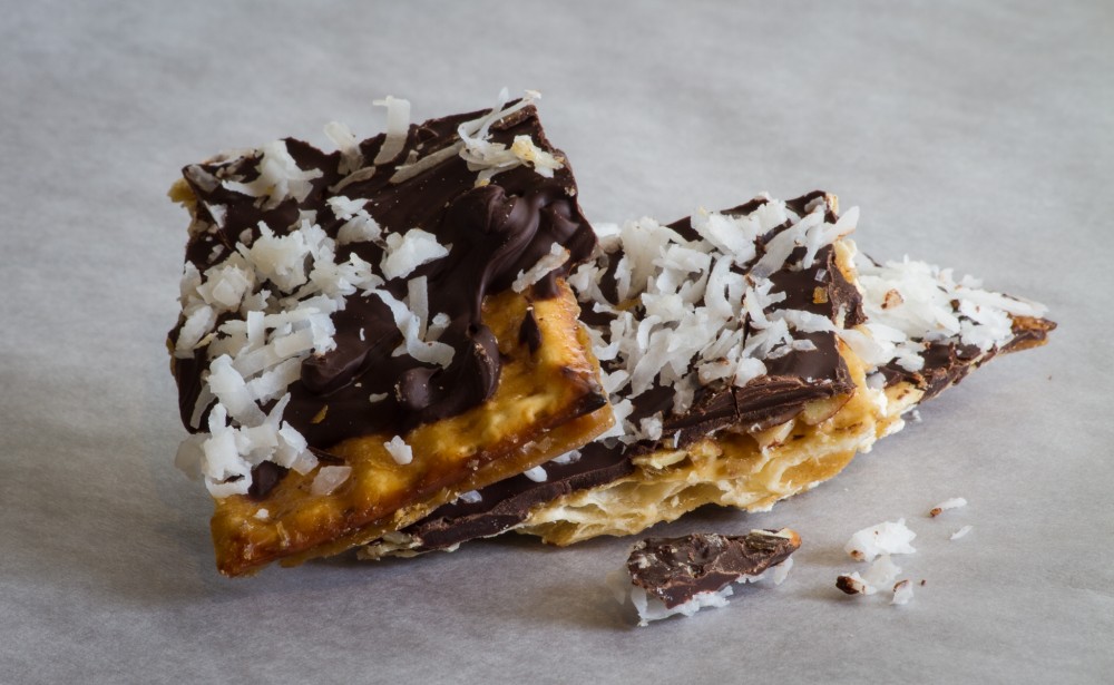 What do you get when you cross a matzo with a macaroon? Chocolate coconut Matzo Crack. Addictive! Recipe on Food52. 